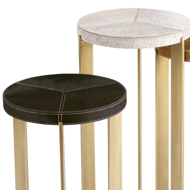 Traditional Regina Andrew Andres Hair on Hide Mixer Table Set, Brass For Sale - Image 3 of 8