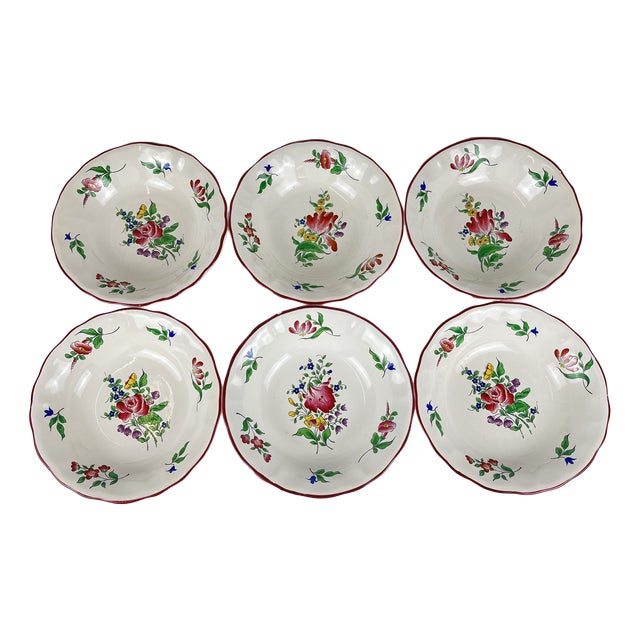 Streetlight Bowls with Tulip and Rose Pattern from KG Lunéville, 1980s, Set of 6 For Sale