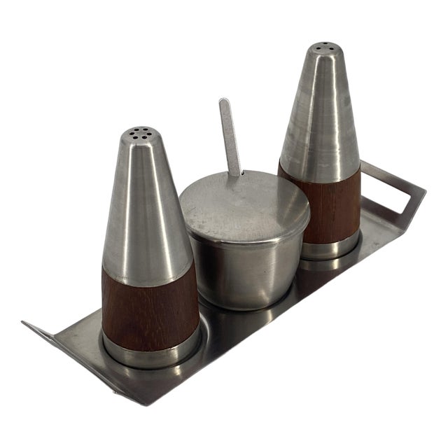 Salt & Pepper Shaker and Mustard Pot from Stelton, Denmark, 1950s, Set of 4 For Sale