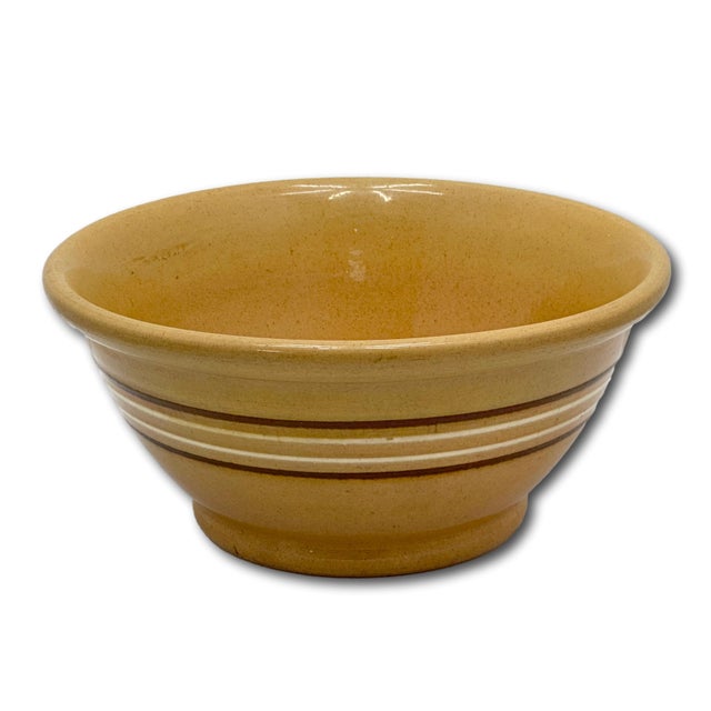 Nice Antique Thick & Heavy 9.25 Inch Brown & White Banded Yellow Ware Kitchen Batter Mixing Bowl Late 1800s For Sale - Image 11 of 14