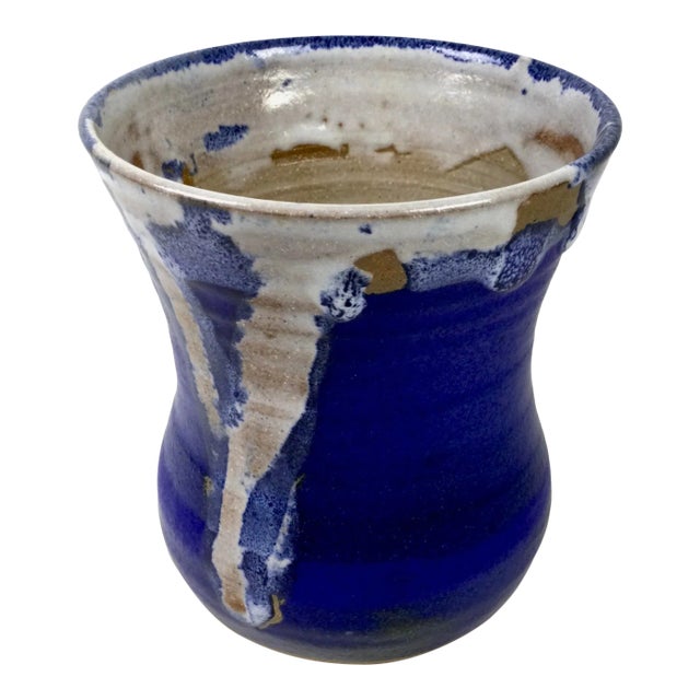 Artisan Vintage Cobalt Drip Vase For Sale