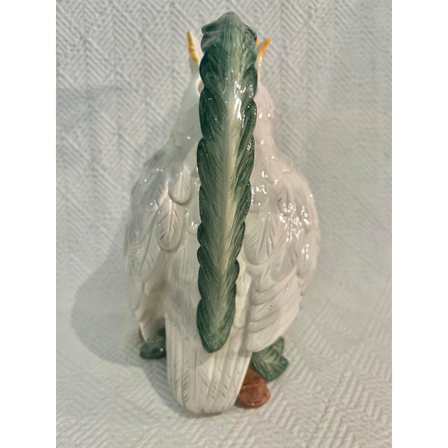 Fitz and Floyd 1991 Fitz and Floyd Sulfur Crested Cockatoo Palm Beach Majolica Style Pitcher For Sale - Image 4 of 12