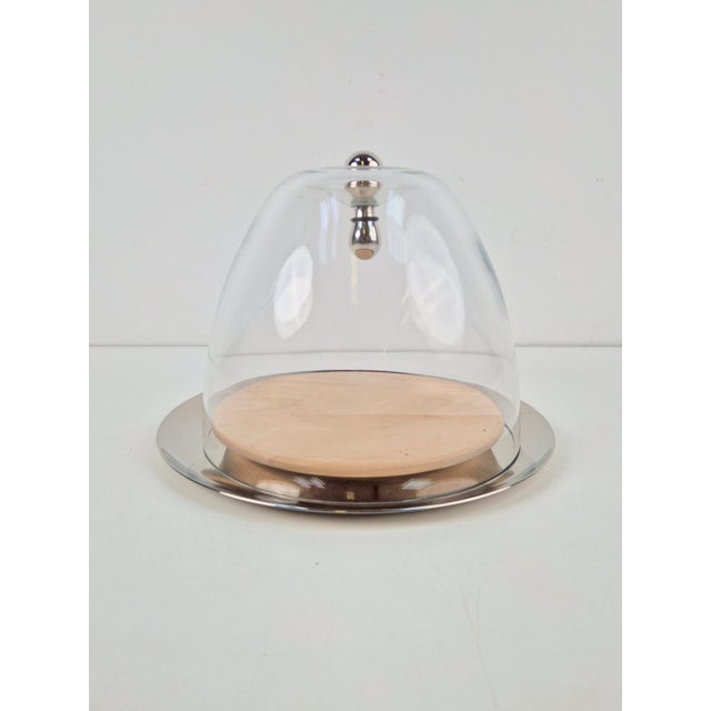 Gijs Bakker Flow Glass Dome with Serving Dish in Stainless Steel by Gijs Bakker for Royal VKB Walnut, 2000, Set of 3 For Sale - Image 4 of 12