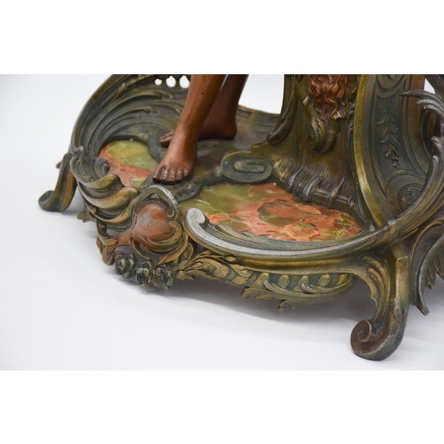 Large Nymph Clock in Regula and Bronze Patina Marble by A. De Raudery, France, 1890s For Sale - Image 4 of 18