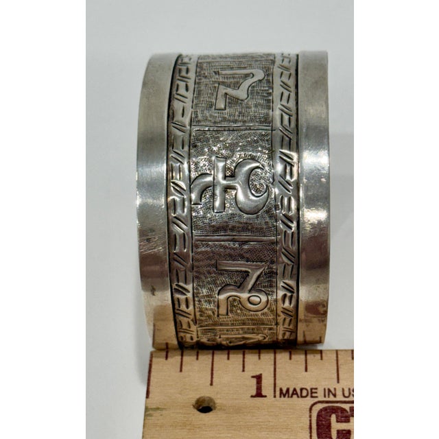 Wide Sterling Silver Om Mani Mantra Buddhist Tibetan Cuff Signed 925 Boho For Sale - Image 4 of 8