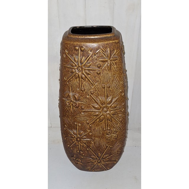 Vintage Light Brown Ceramic Vase with Ice Crystal Decor from Scheurich, 1970s For Sale - Image 3 of 6