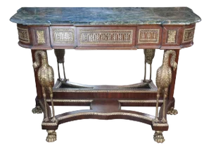 French Empire Napoleon III Style Mahogany & Bronze Figural Pier Console Table