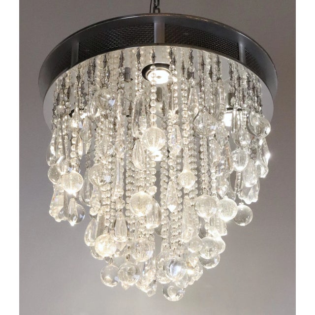 Mid 20th Century Waldorf Astoria Round Crystal Satin Nickel Chandelier For Sale - Image 11 of 11