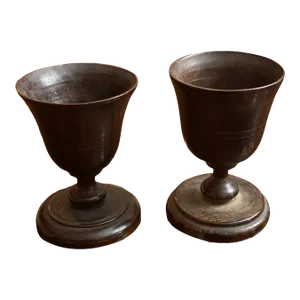 Late 19th Century Hand Turned Mahogany Treenware Chalices- a Pair