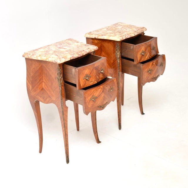 Antique French Marble Top Bedside Chests, 1900s, Set of 2 For Sale - Image 6 of 13