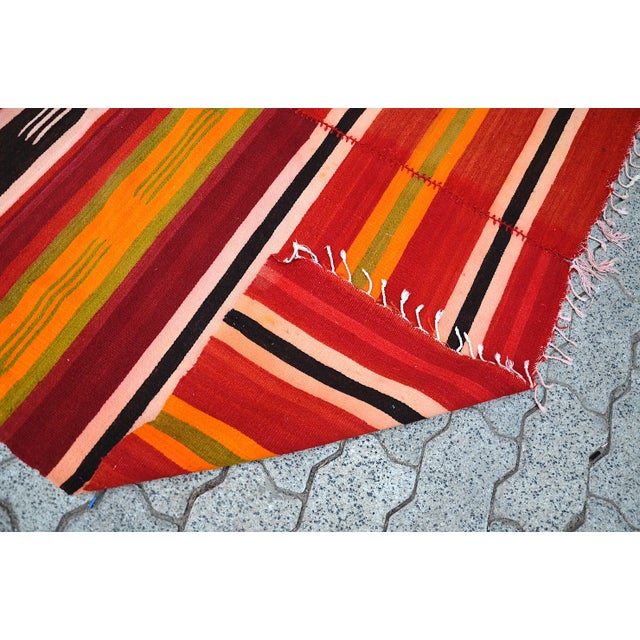 1960s Vintage Turkish Stripe Kilim Rug For Sale - Image 4 of 10