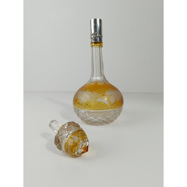 Vintage Spirit Decanter Bottle in Colored Cut Crystal and Embossed Silver, 1930s For Sale - Image 6 of 18