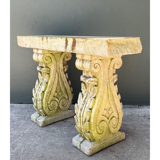 Rustic Vintage Ornate Cement Console Table For Sale - Image 3 of 16
