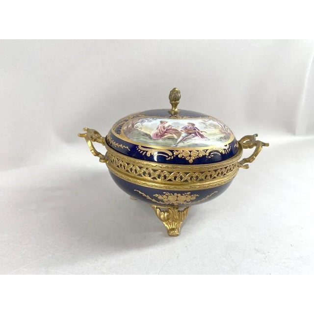 Early 20thC French Sevres Style Blue Porcelain Dish Bowl For Sale - Image 14 of 14