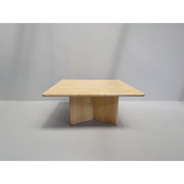Postmodern Postmodern Square Travertine Coffee Table with Cross Base, 1970s For Sale - Image 3 of 10
