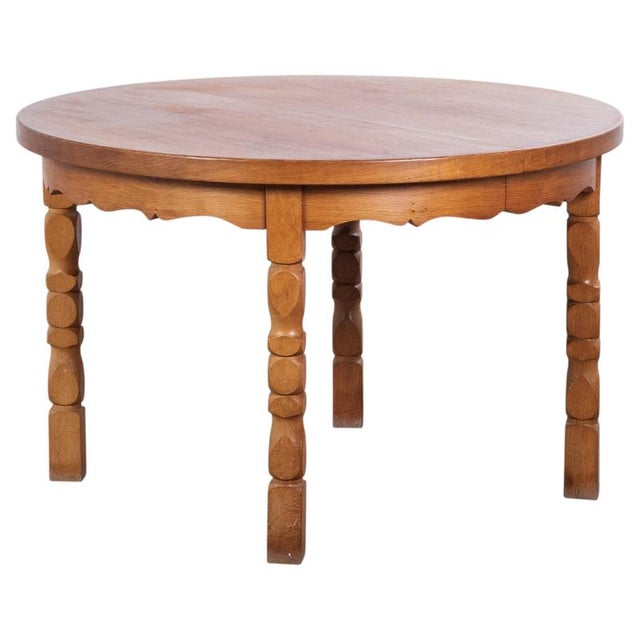 Brutalist Round Oak Dining Table with Three Extension Leaves, Denmark, 1960s For Sale - Image 11 of 11