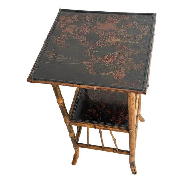 Antique Bamboo and Japanese Laquered Table For Sale