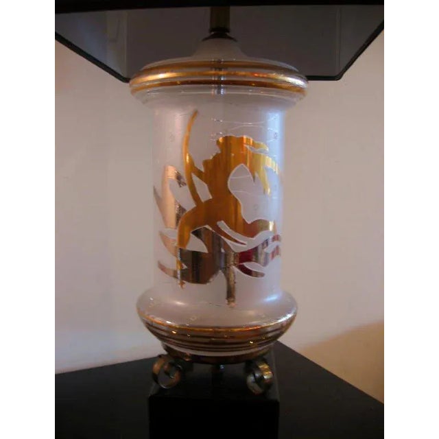 1940s Vintage 1940s Frosted Glass Diana Lamp on Black Base With Brass Scrolls For Sale - Image 5 of 7