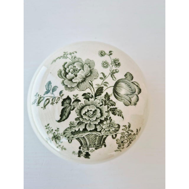 Vintage English Green Transferware Vanity Set by Crown Devon Fieldings, 1940s, Set of 3 For Sale - Image 10 of 15