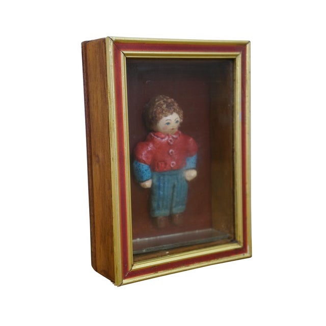 Folk Art Vintage Folk Art Miniature Shadowbox Composition Boy Doll Figurine 7" For Sale - Image 3 of 9