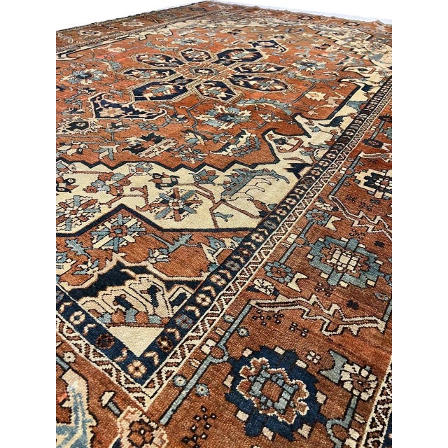 Mid 18th Century Rust Hand Knotted Persian Antique Serapi For Sale - Image 11 of 13