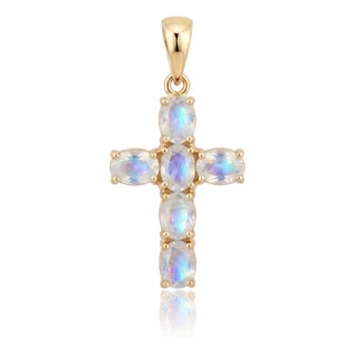 Natural Rainbow Moonstone Cross Pendant | Gemstone Cross Charm | June Birthstone Necklace | Dainty Christian Faith Jewelry For Sale