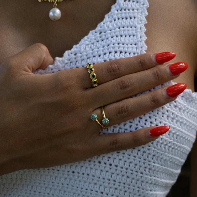 Early 21st Century Radiant Duo Turquoise Gold Adjustable Ring, Size 8 For Sale - Image 5 of 9