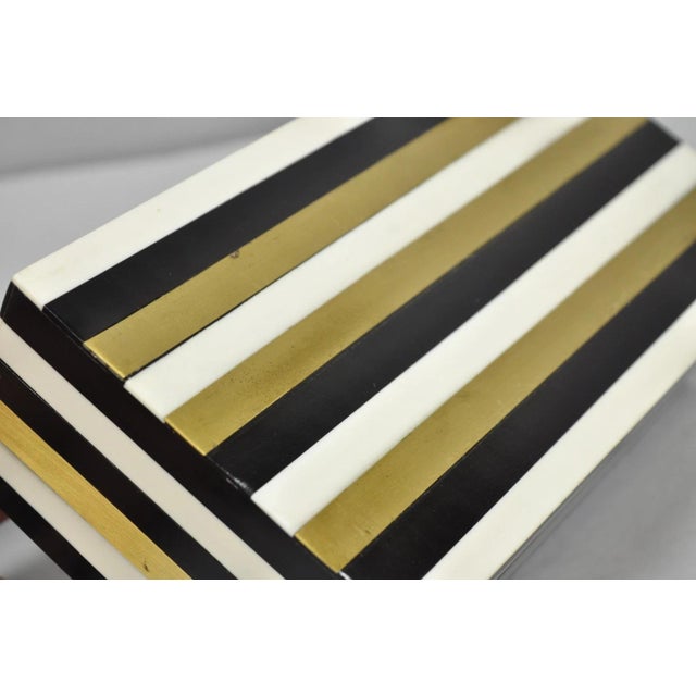 Modern Black White & Gold Bone & Brass Inlay Jewelry Trinket Box by Current Home For Sale - Image 9 of 17