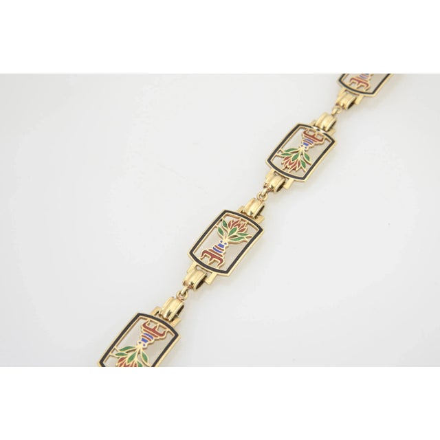 Traditional Egyptian Revival Lotus Enamel Gold Bracelet For Sale - Image 3 of 4