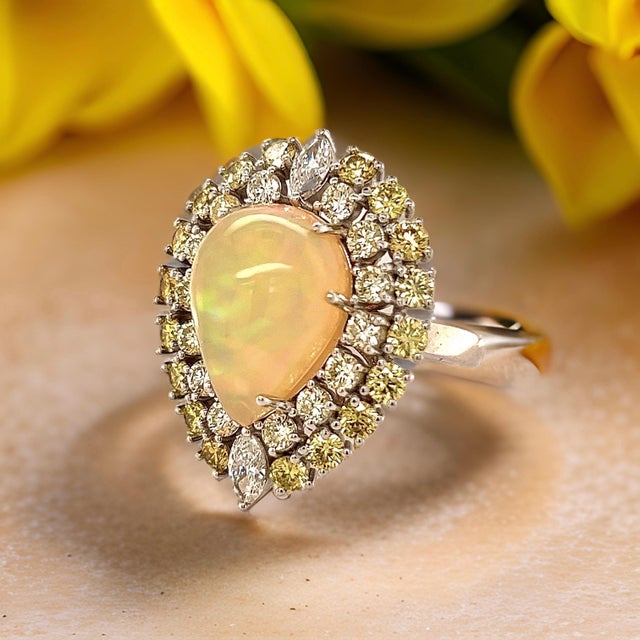 Natural White Opal Diamond Ring 14k Gold 11 TCW GIA Certified, Size 6.25 For Sale - Image 13 of 13