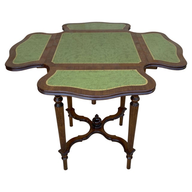 Brown Mid 20th Century Game Table in Walnut with Green Leather For Sale - Image 8 of 18
