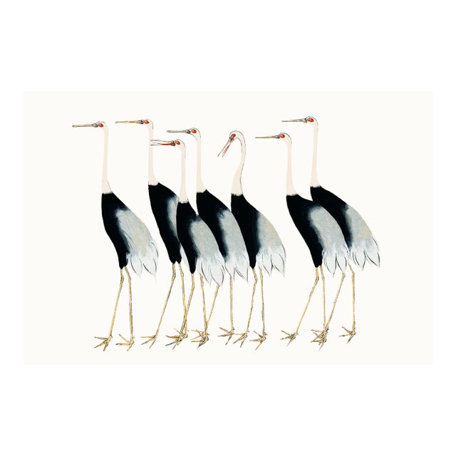 Vintage Japanese Cranes Illustration, Coastal Bird Art Print, 30" X 20" For Sale