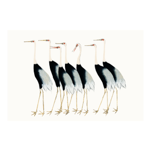Vintage Japanese Cranes Illustration, Coastal Bird Art Print, 30" X 20"
