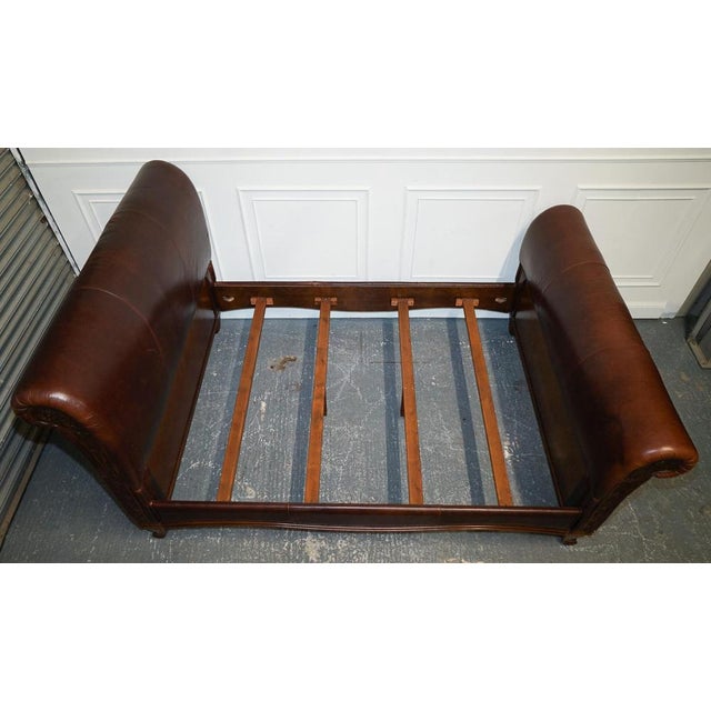 Bonaparte King Size Carved Wood Leather Bed For Sale - Image 14 of 18