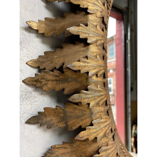 1950s Spanish Oval Sunburst Mirror With Double Layered Leaves For Sale - Image 5 of 10