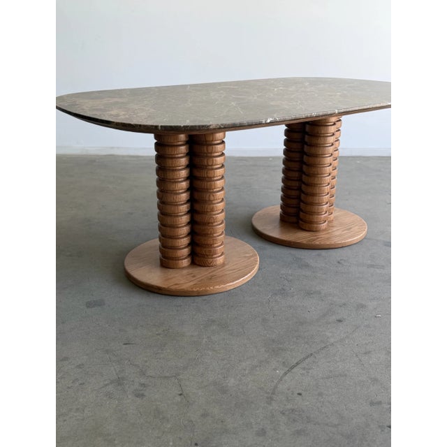 Brown Vintage Marble Top With Sculptural Oak Base For Sale - Image 8 of 12