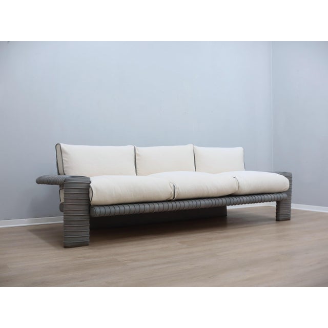 Vintage Three-Seater Sofa in Ribbed Leather by Marzio Cecchi, 1970s ...