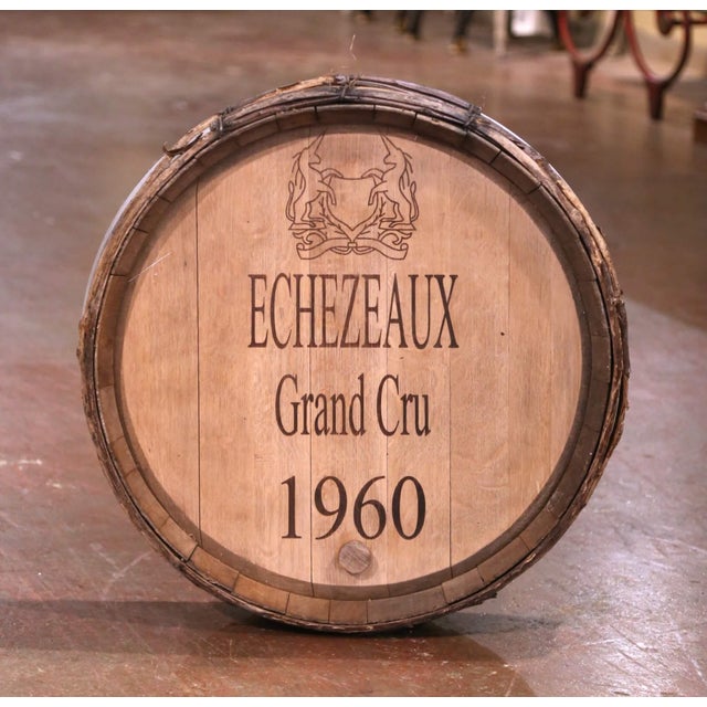 Mid 20th Century Mid-Century French Oak and Iron Decorative Wine Barrel Top Dated, 1960 For Sale - Image 5 of 8