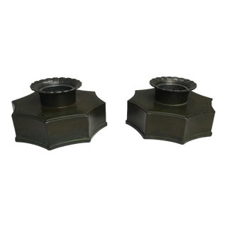 1940's Set of Two Danish Just Andersen Disco Metal Candleholders For Sale