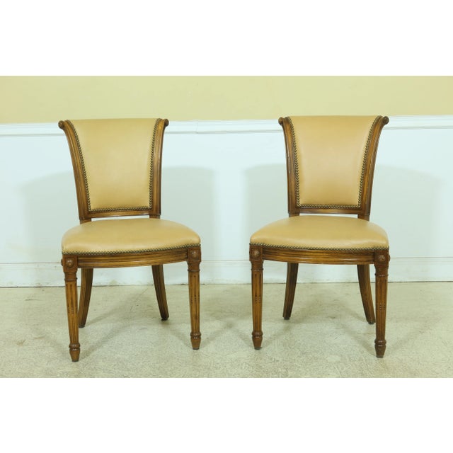 Pair Regency Style Tan Leather Side Chairs For Sale - Image 11 of 11