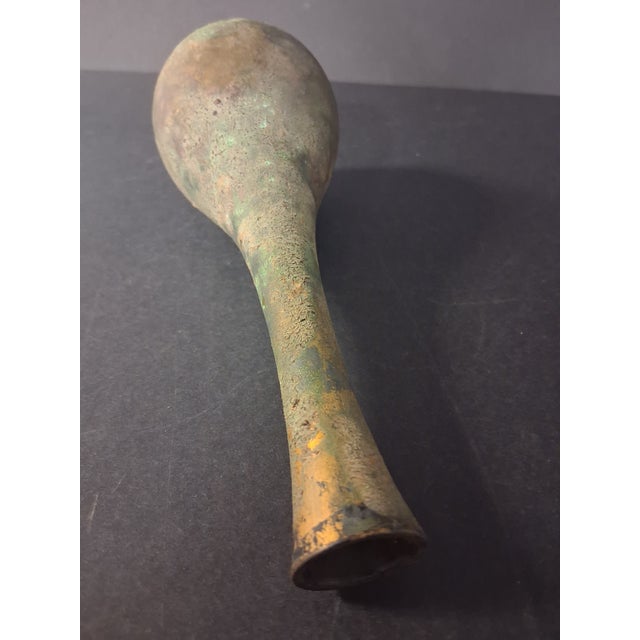 Metal Minimalist Takaoka Vertigris Patina Bronze Ikebana 9" Bud Vase For Sale - Image 7 of 15