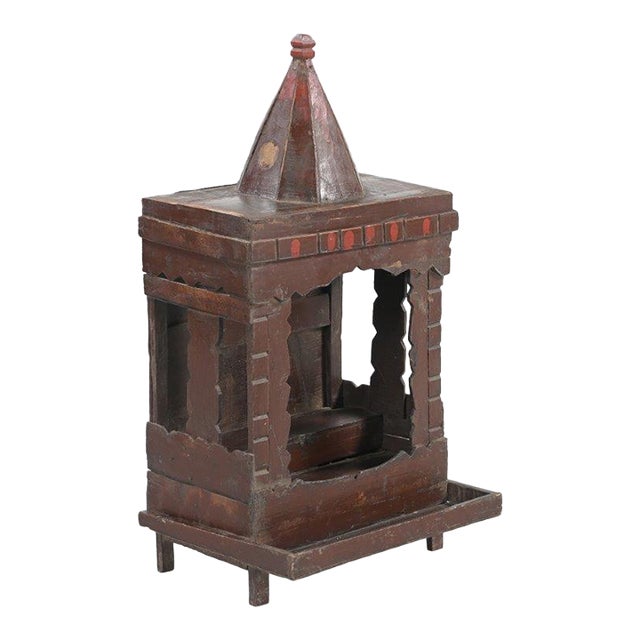 Vintage Indian Folk Art Painted Teakwood Temple For Sale