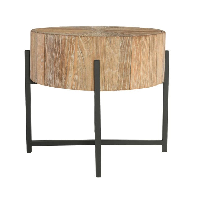 Mia Round Wood & Iron Side Table For Sale - Image 4 of 10