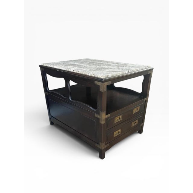 Mid-Century Modern 1960s John Widdicomb Bedside Table With Travertine Top and Brass Detailing For Sale - Image 3 of 14