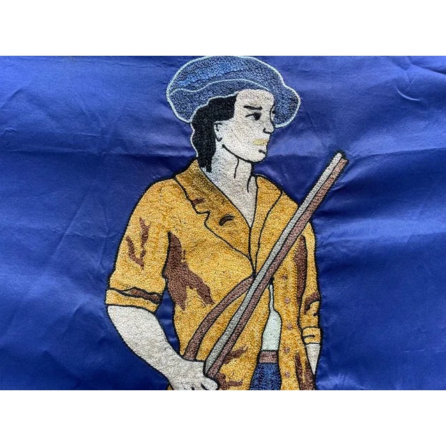 Beautifully presented 1940’s Minutemen banner silk Chainstitch over satin About 5’ x 3’ Stunning display, beautiful flag....
