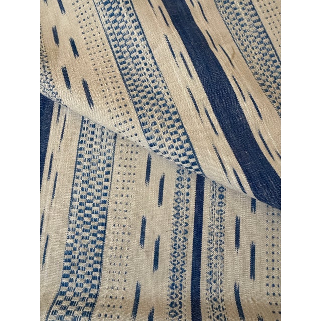 Traditional Schumacher Mirza Ikat Stripe Blue on Natural Fabric 2 2/8 Yards For Sale - Image 3 of 5