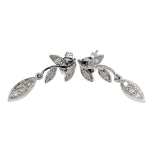 18k 750 Solid White Gold Marquise Shape Natural Diamond Leaf Drop Earrings, A Pair