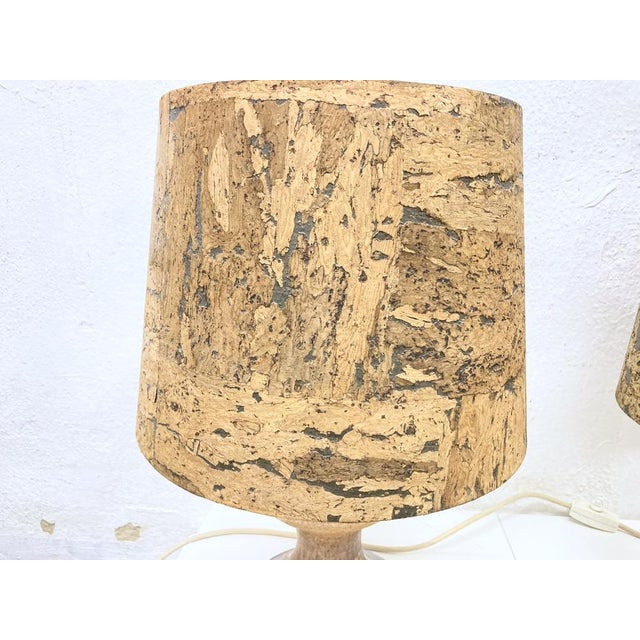 Vintage Table Lamps with Ceramic Base and Cork Shade from Leola, 1970s, Set of 2 For Sale - Image 10 of 11