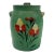 Antique Green Hand-Painted Floral Motif Lidded Crock For Sale