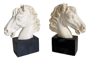 1960s Carved Horse Bookends by A. Santini, Italy - a Pair